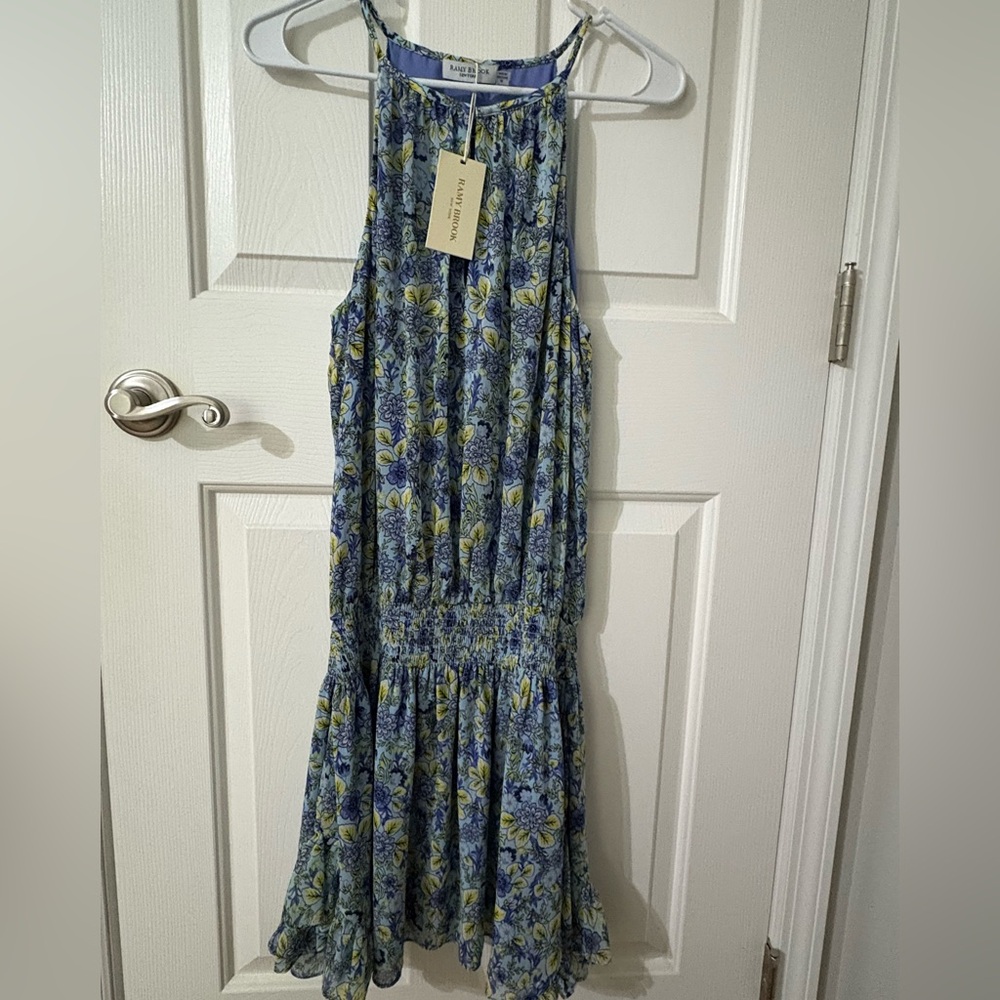 Ramy Brook Blue and Green Pleated Smocked Sundress